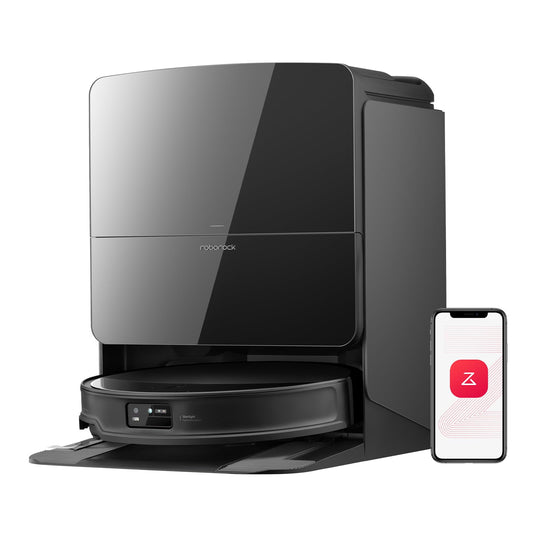 Roborock Saros 10R robot vacuum & mop with 22,000Pa suction, zero-tangle, ultra-slim, FlexiArm riser, corner cleaning, self-empty, hot air dry, black.