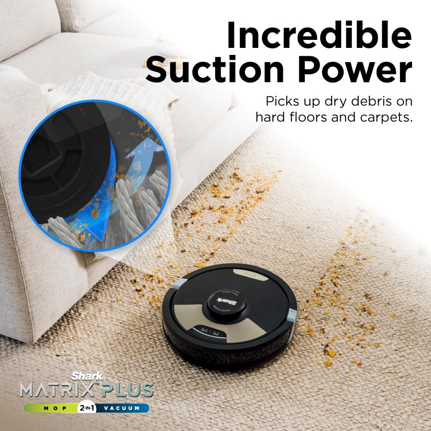 Shark robot vacuum & mop with powerful suction, Matrix Plus, 60-day self-empty HEPA base, sonic mopping, home mapping, AV2610WA.