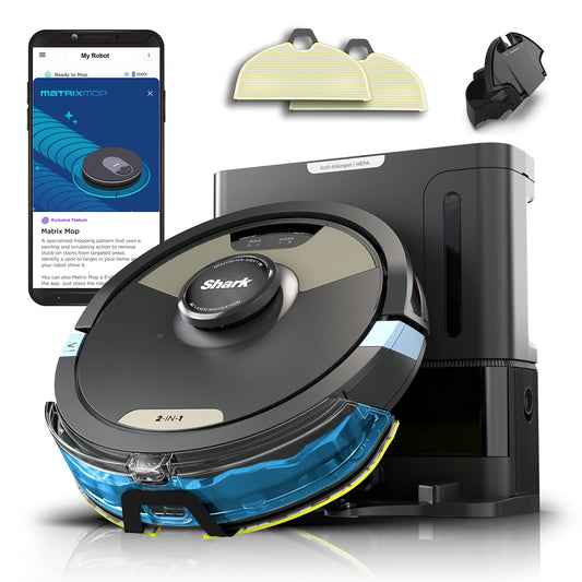 Shark robot vacuum & mop with powerful suction, Matrix Plus, 60-day self-empty HEPA base, sonic mopping, home mapping, AV2610WA.